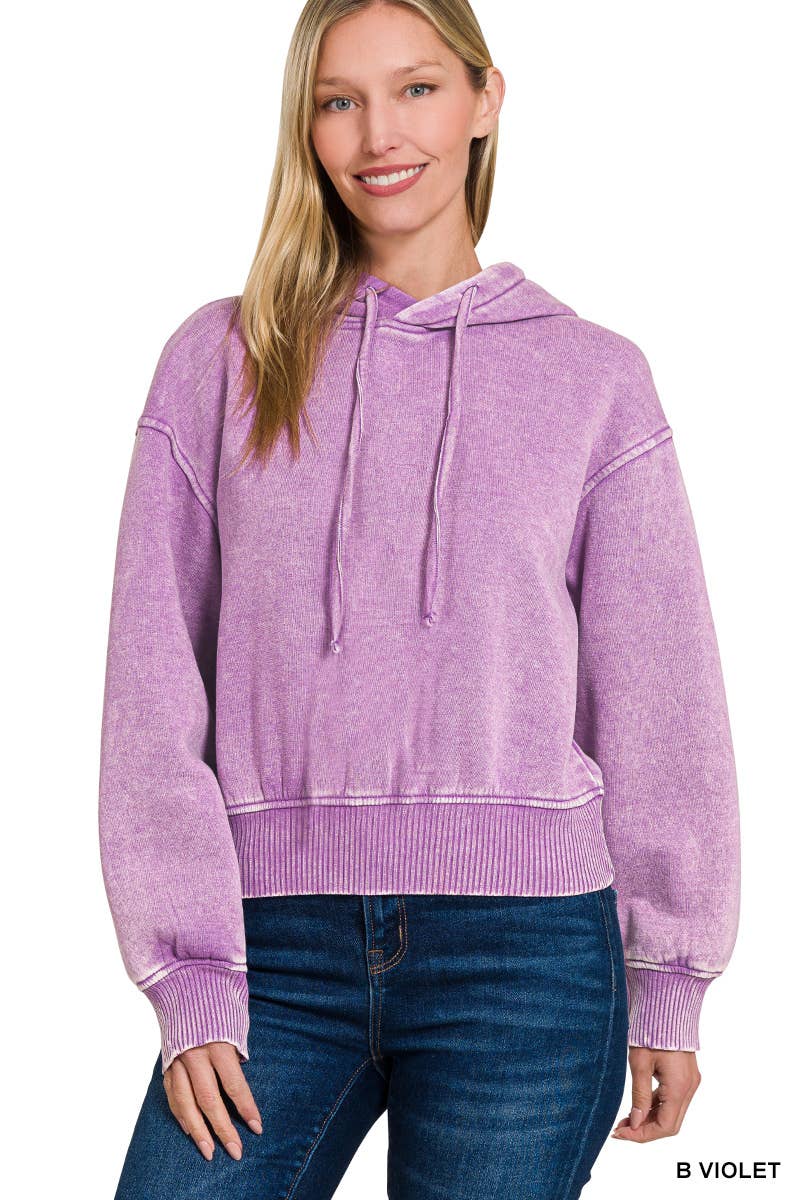 Acid Wash Fleece Cropped Hoodie