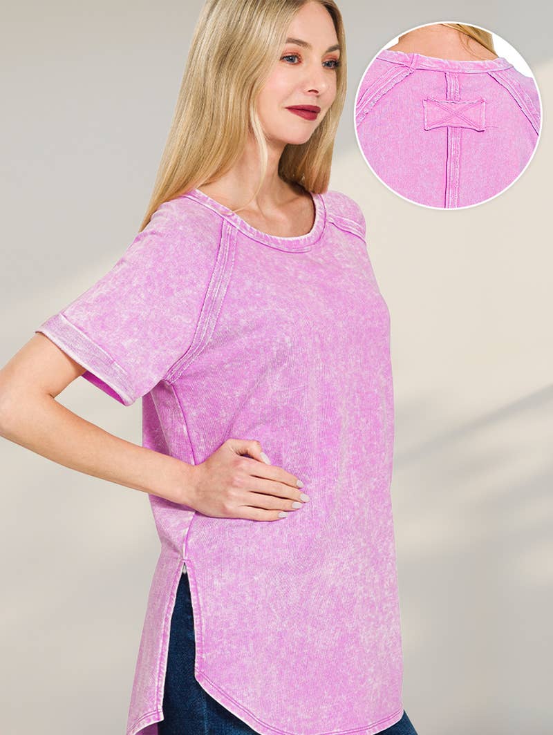 `.French Terry Vintage Wash Casual Top