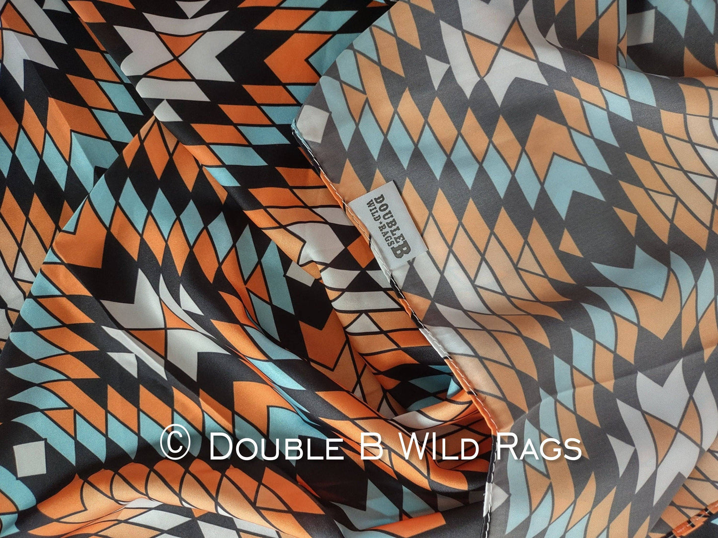 Wild Rag AZTEC 1010 Orange Light Blue and Black southwest Cowboy Western Neck Scarf Bandanna by Double B Wild Rags