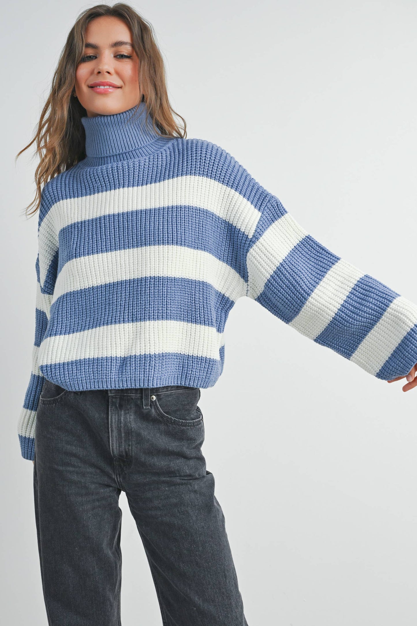 Striped Turtleneck Pullover Sweater - BMW7480