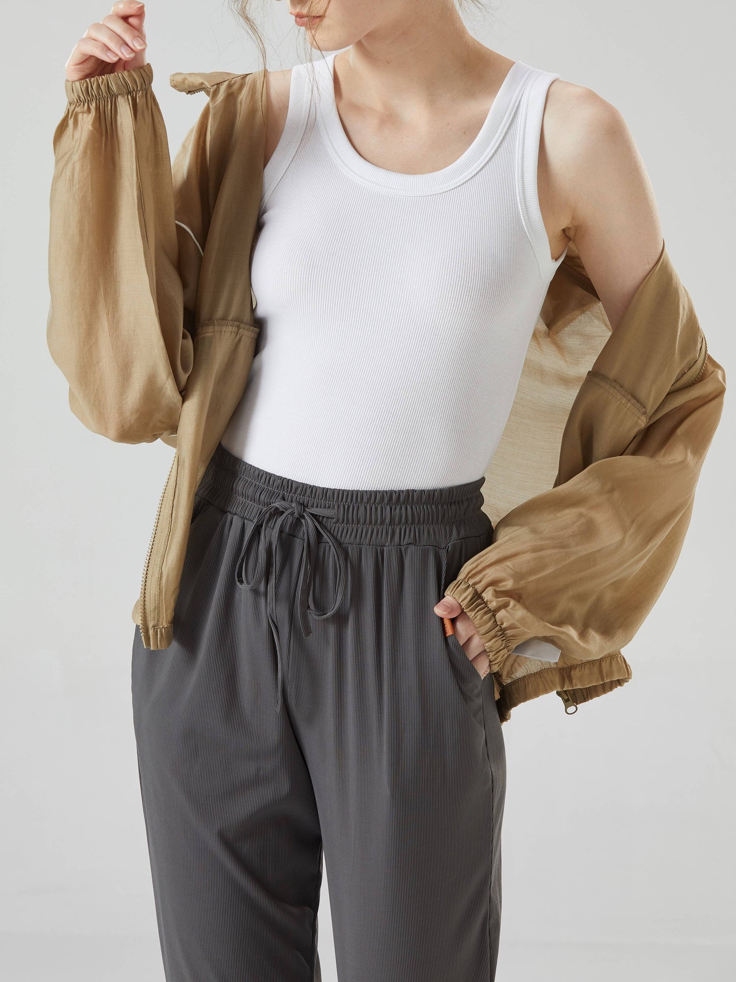 Base cotton round neck rib knit basic white tank top