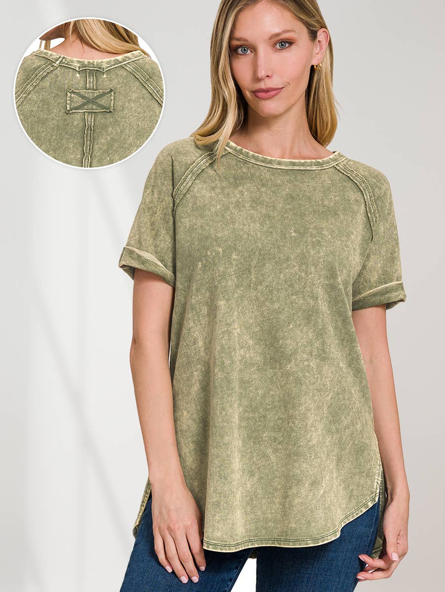 `.French Terry Vintage Wash Casual Top