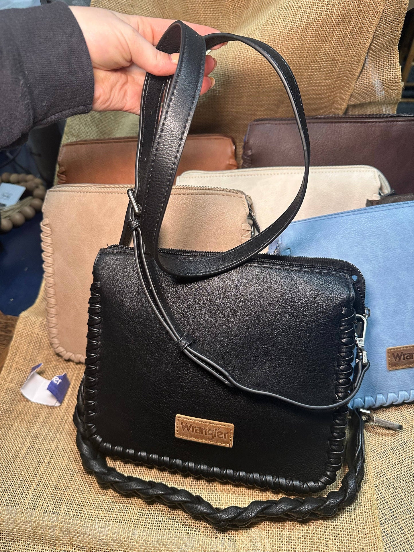 Wrangler Whipstitch Braided Strap Hobo/Crossbody Bag