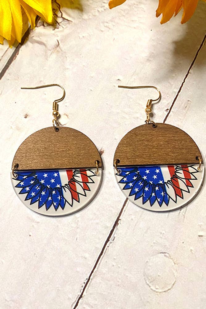 Independence Day American Flag Wood Earrings ZZKF1096