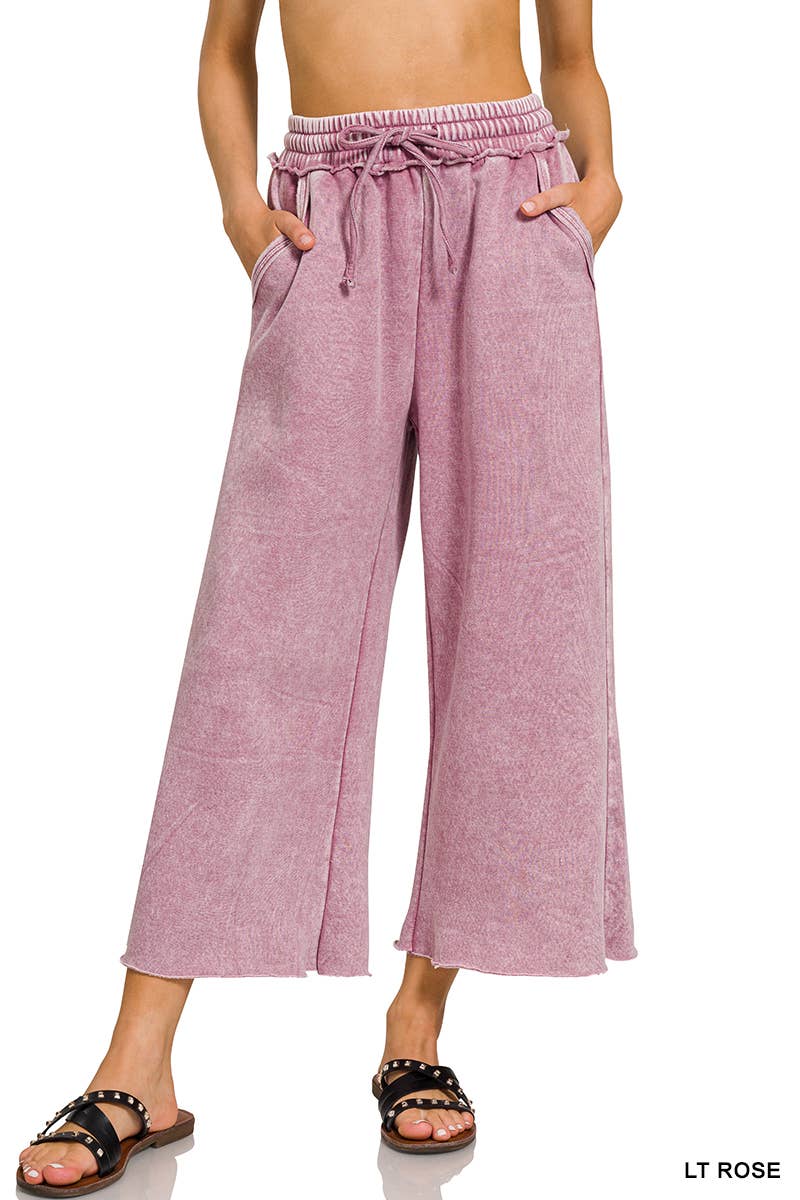 WASHED FLEECE PALAZZO SWEATPANTS WITH POCKET