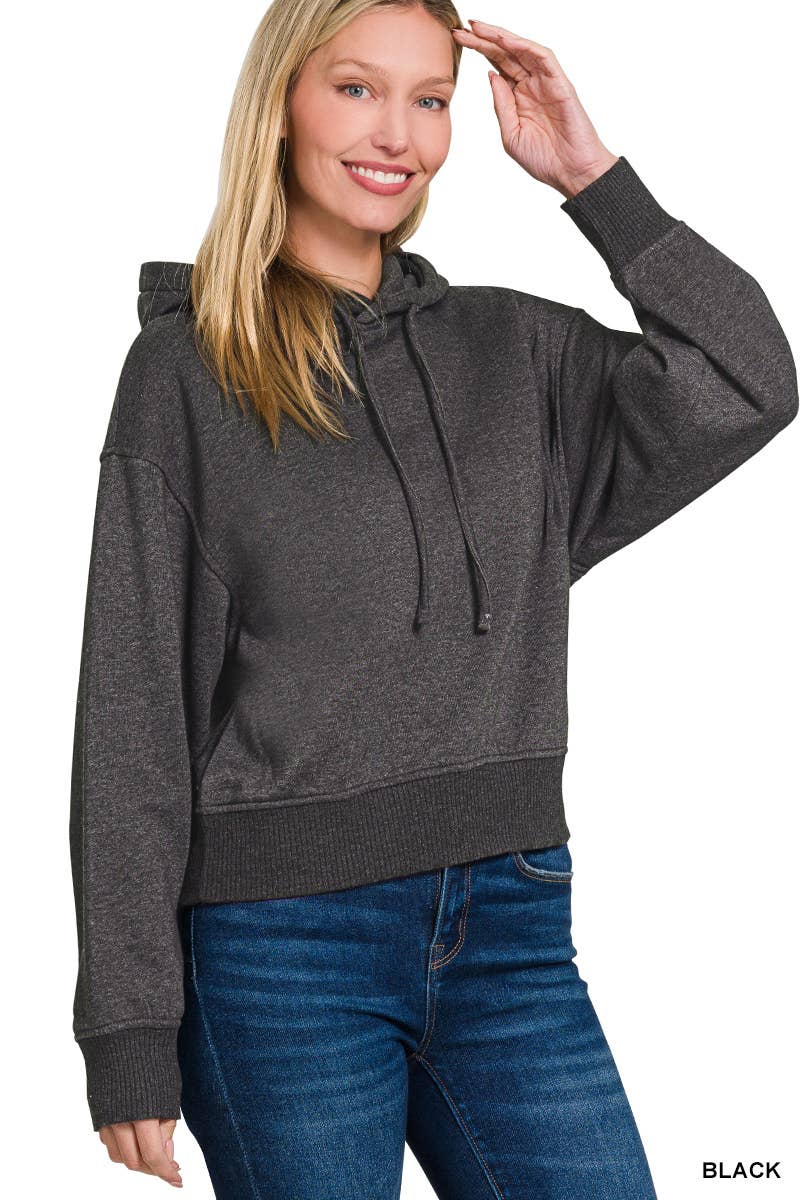 Acid Wash Fleece Cropped Hoodie