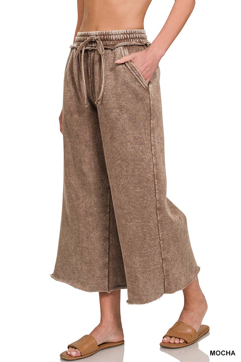 WASHED FLEECE PALAZZO SWEATPANTS WITH POCKET