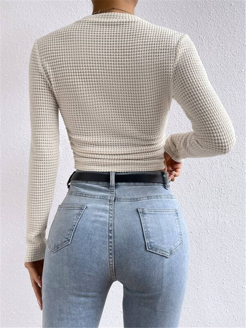 Waffle slim fit crewneck long sleeve t-shirt