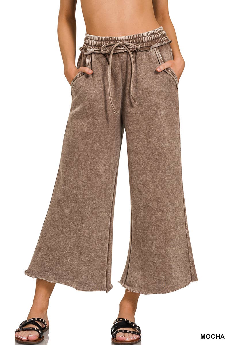 WASHED FLEECE PALAZZO SWEATPANTS WITH POCKET