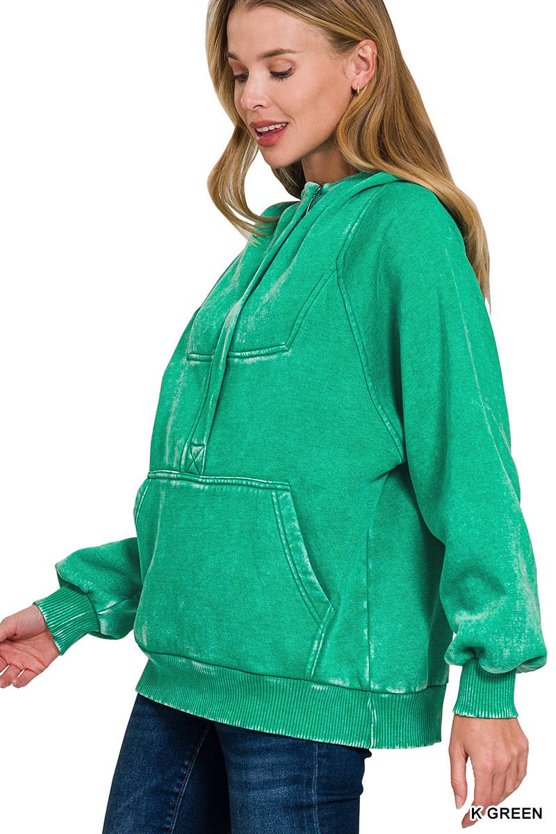 .SI-25317 Washed Fleece Oversized 1/4 Zip Hoodie