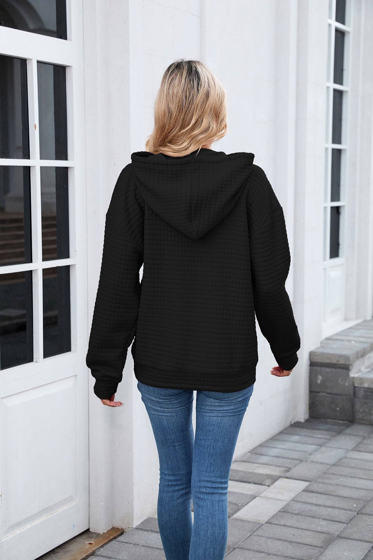 Waffle Knit Hoodie | Oversized Pullover with Kangaroo Pocket