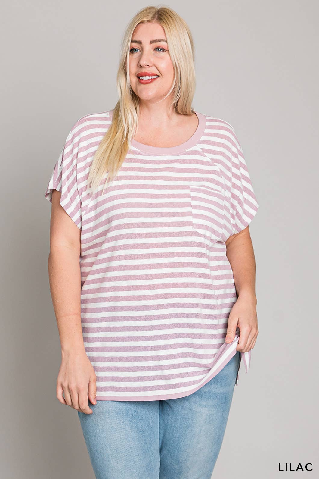 63581_CURVY - Striped Knit Top for Women