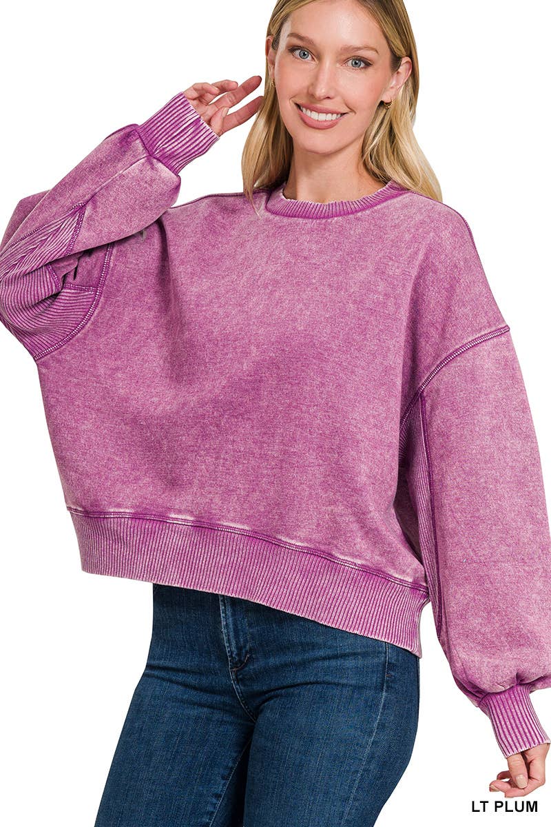 0616 Acid Wash Fleece Oversized Pullover SI-25156