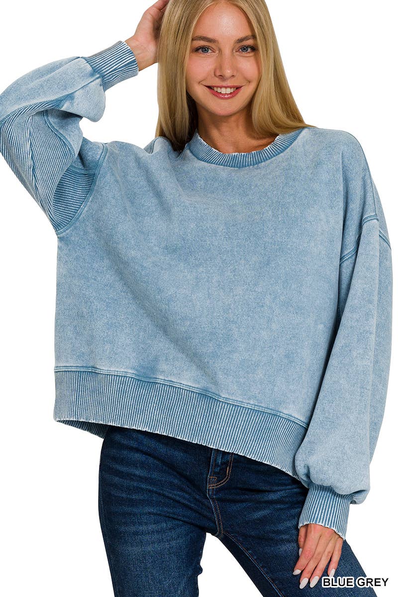 0616 Acid Wash Fleece Oversized Pullover SI-25156
