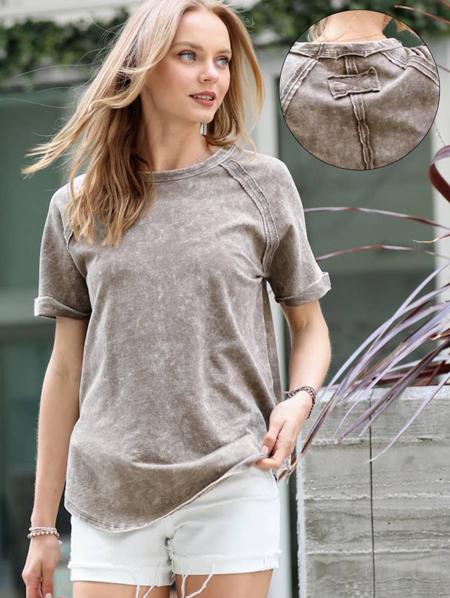 `.French Terry Vintage Wash Casual Top