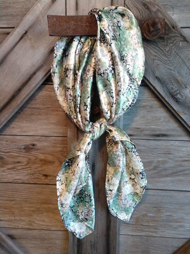 Wild Rag Sage Green Vintage Floral Print Cowboy Western Neck Scarf Neckerchief Bandanna by Double B Wild Rags