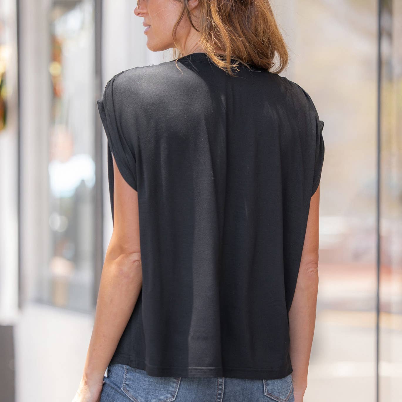 Plus Size Super Soft Casual Ruched Shoulder Tee
