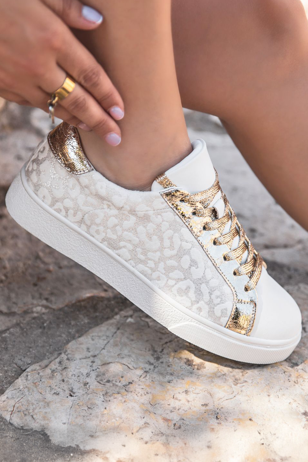 LDC Leopard Print Glitter Patched PU Leather Lace-up Shoes