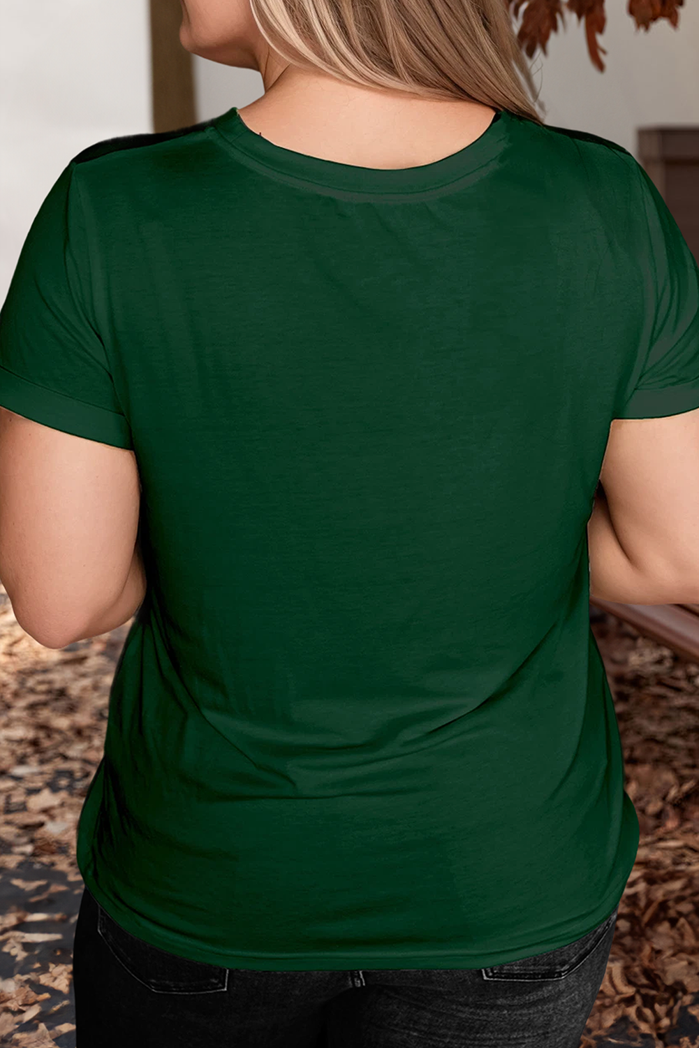 Round Neck Rolled Sleeve Plus Size T-shirt