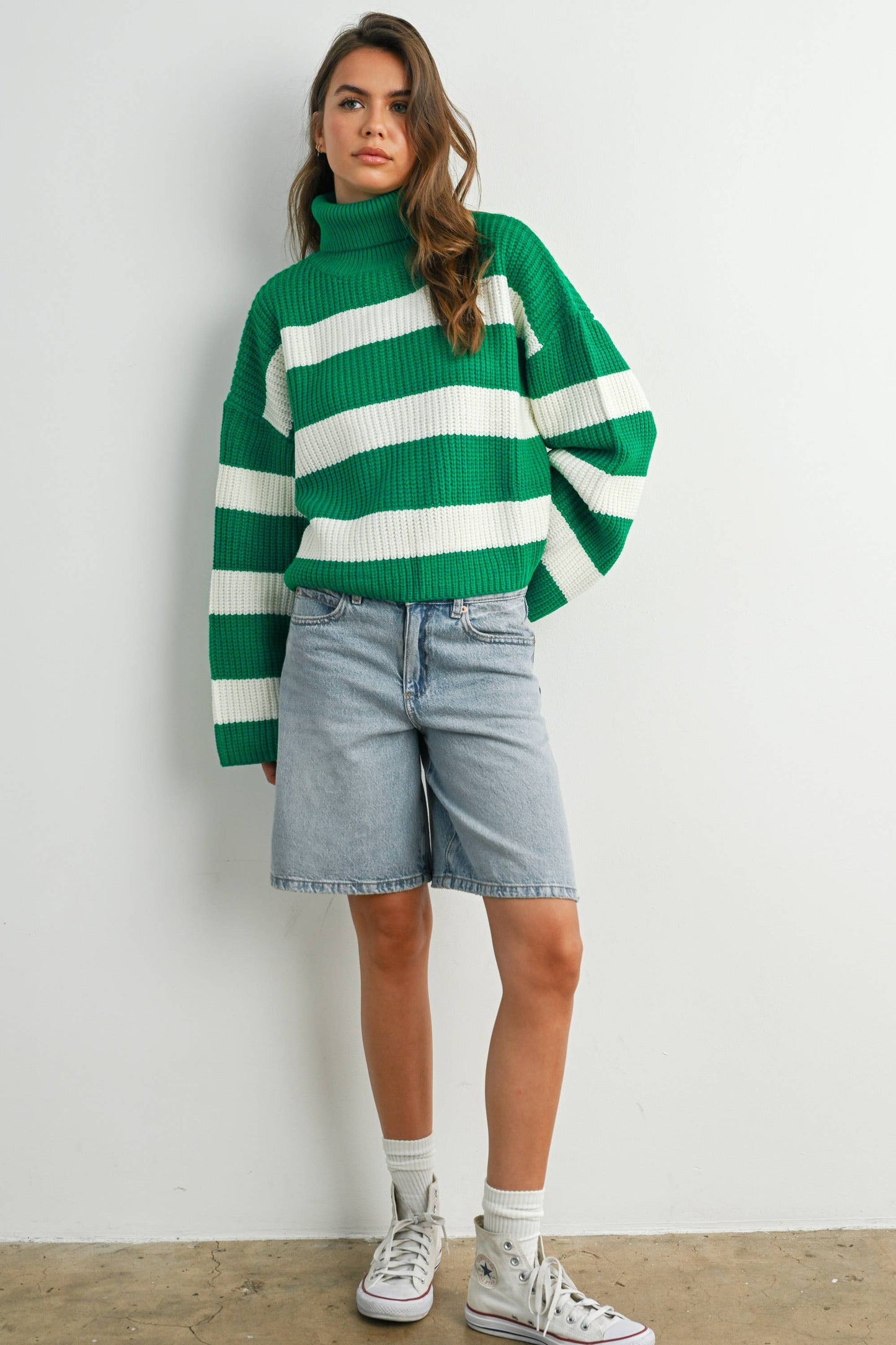 Striped Turtleneck Pullover Sweater - BMW7480