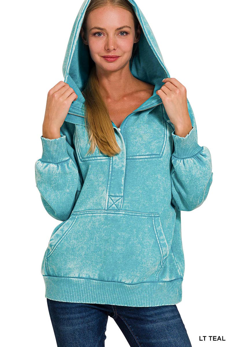 .SI-25317 Washed Fleece Oversized 1/4 Zip Hoodie