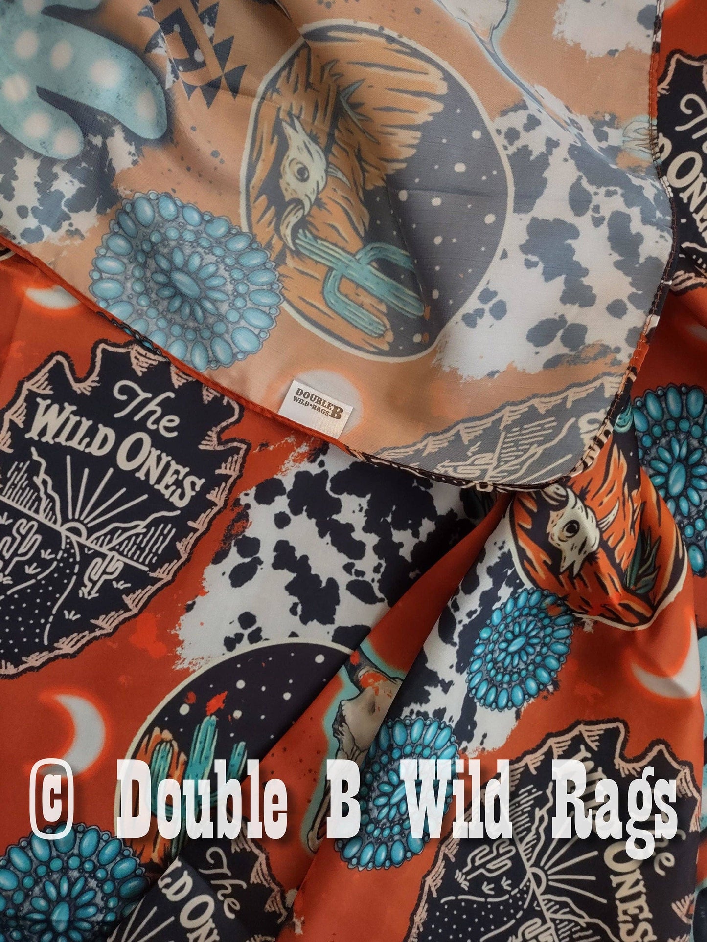 Wild Rag MISC 425 Orange Turquoise Black Desert Cactus Cowboy Western Neck Scarf Bandanna by Double B Wild Rags