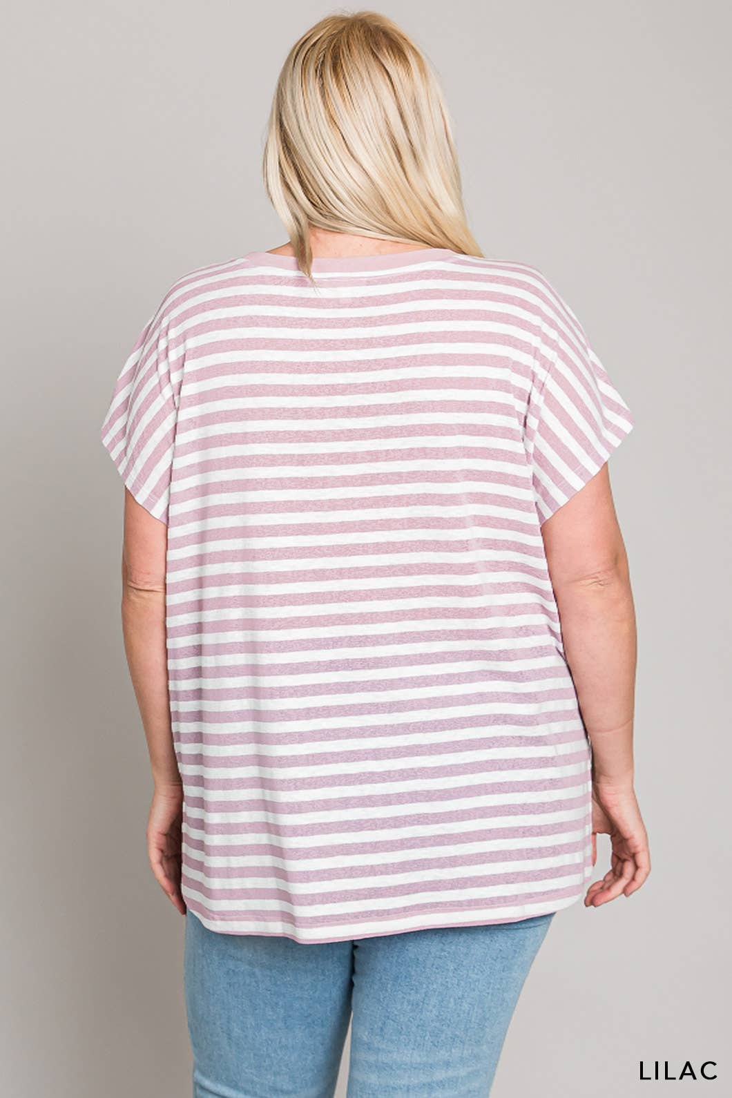 63581_CURVY - Striped Knit Top for Women