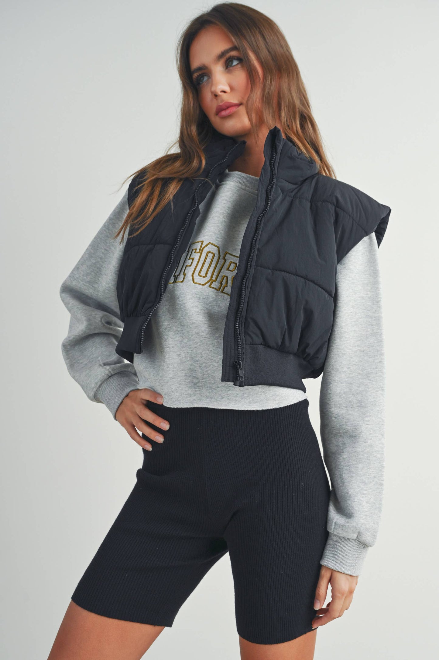 FALL ZIP-UP CROP PUFFER FALL VEST - BMJ7012