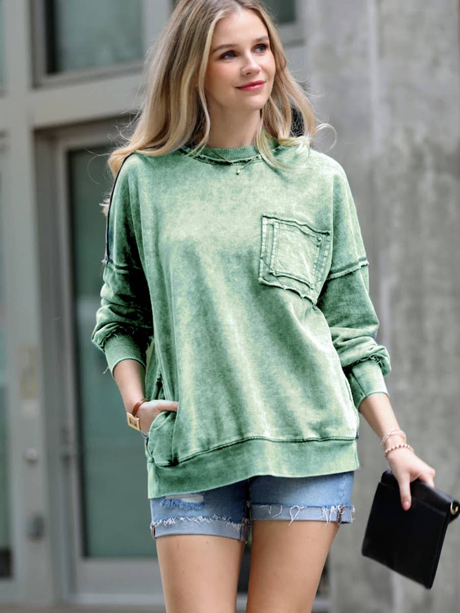 French terry washed pullover w/ side pocket