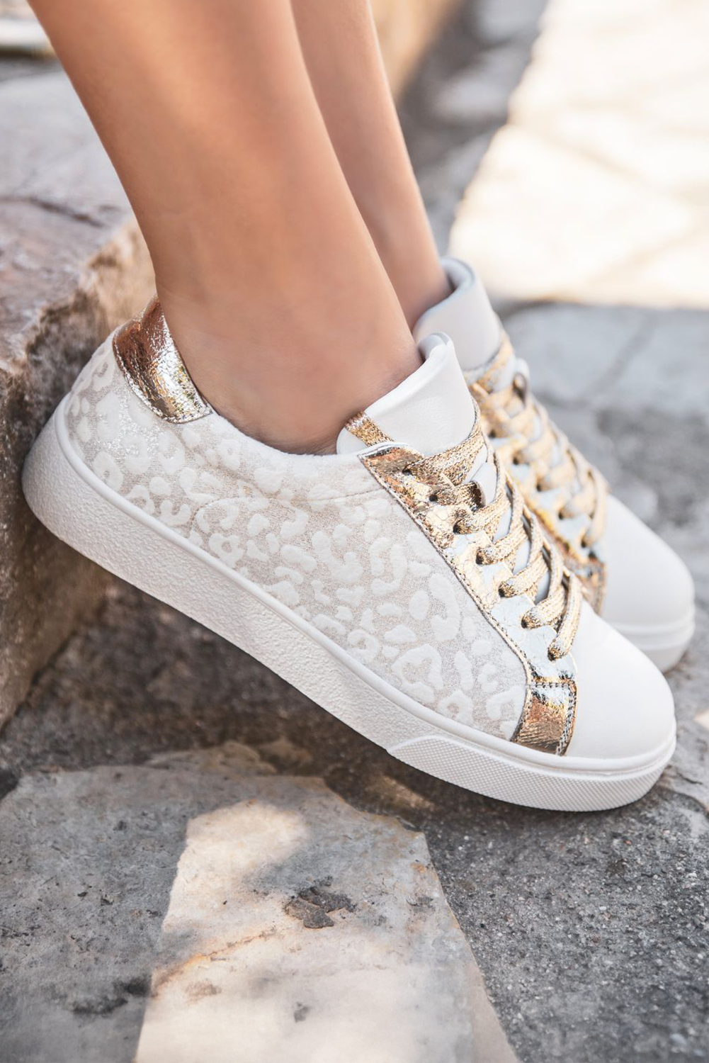 LDC Leopard Print Glitter Patched PU Leather Lace-up Shoes