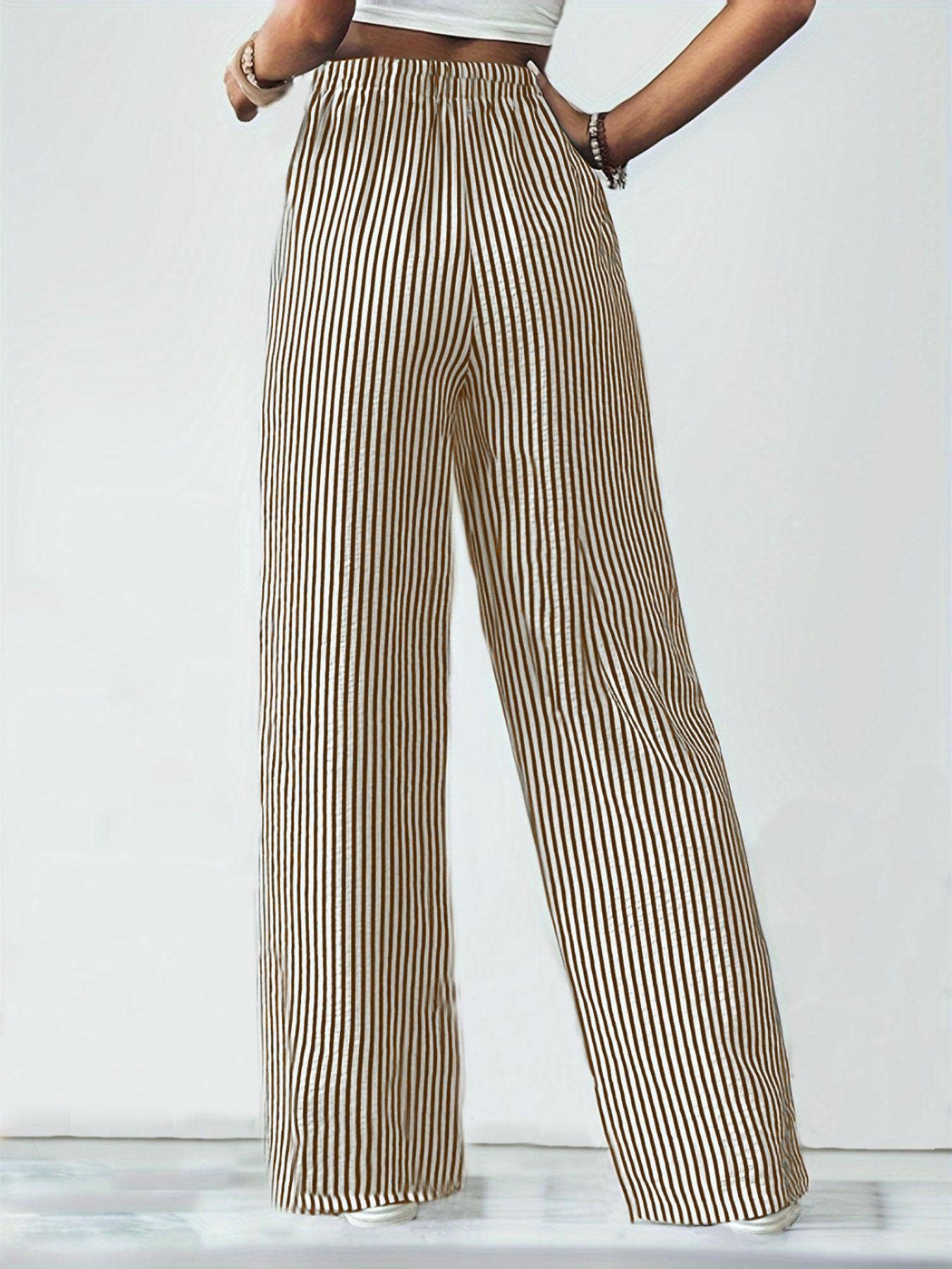 Striped slacks straight leg pants