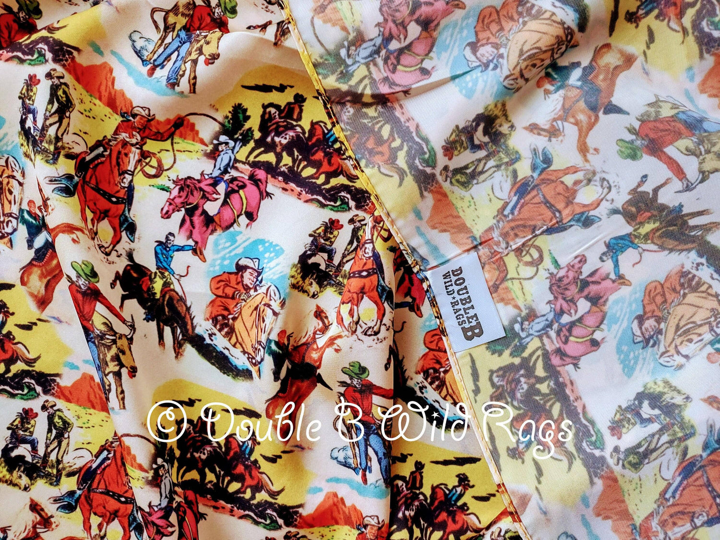 WILD RAG Vintage Retro Cowboy Cartoon Comic Book Western Neck Scarf Bandanna by Double B Wild Rags
