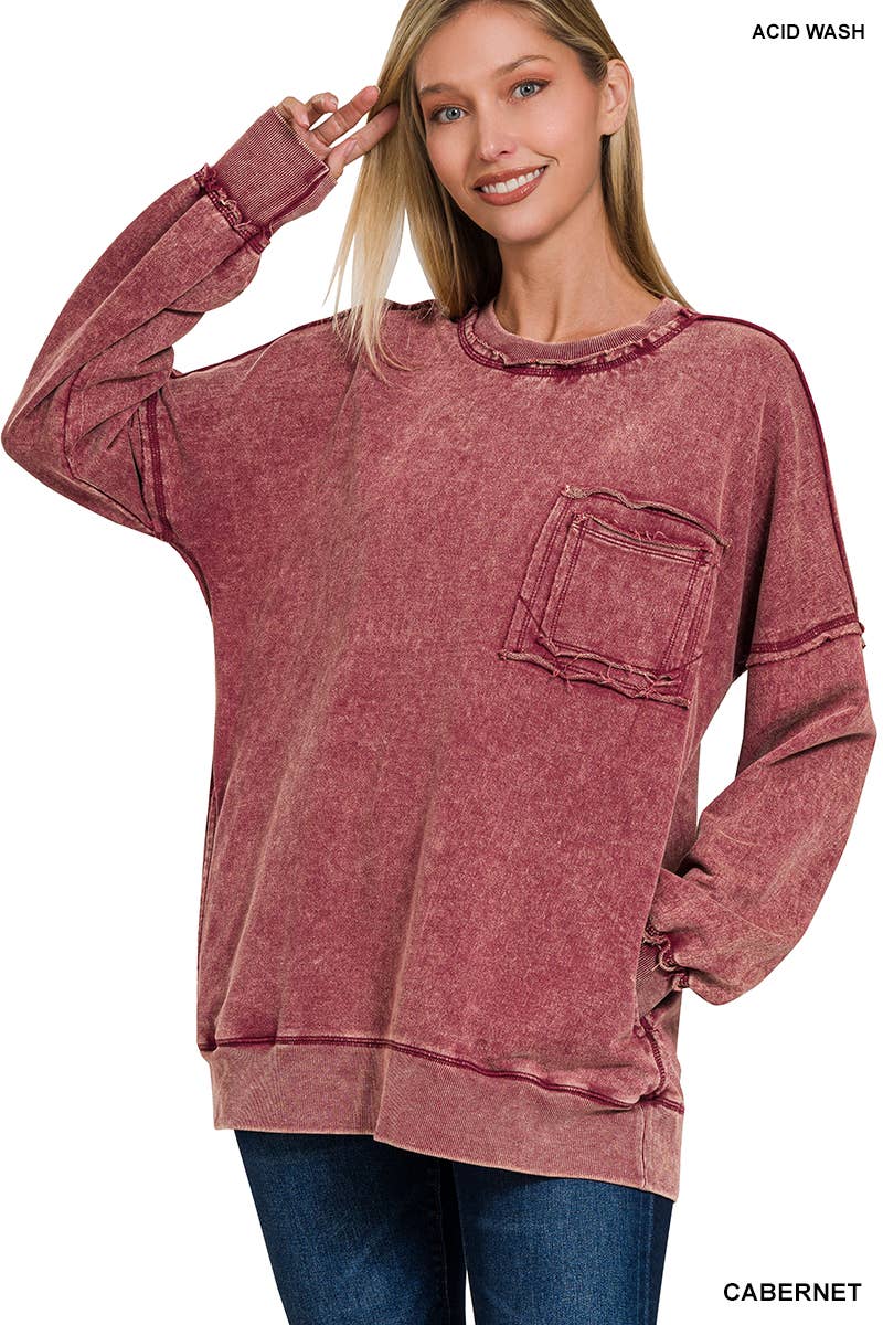 French terry washed pullover w/ side pocket