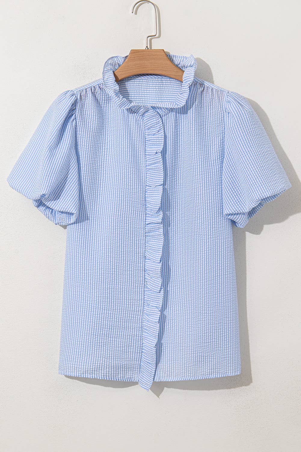 Texture Striped Ruffled Detail Shirt | S-XL
