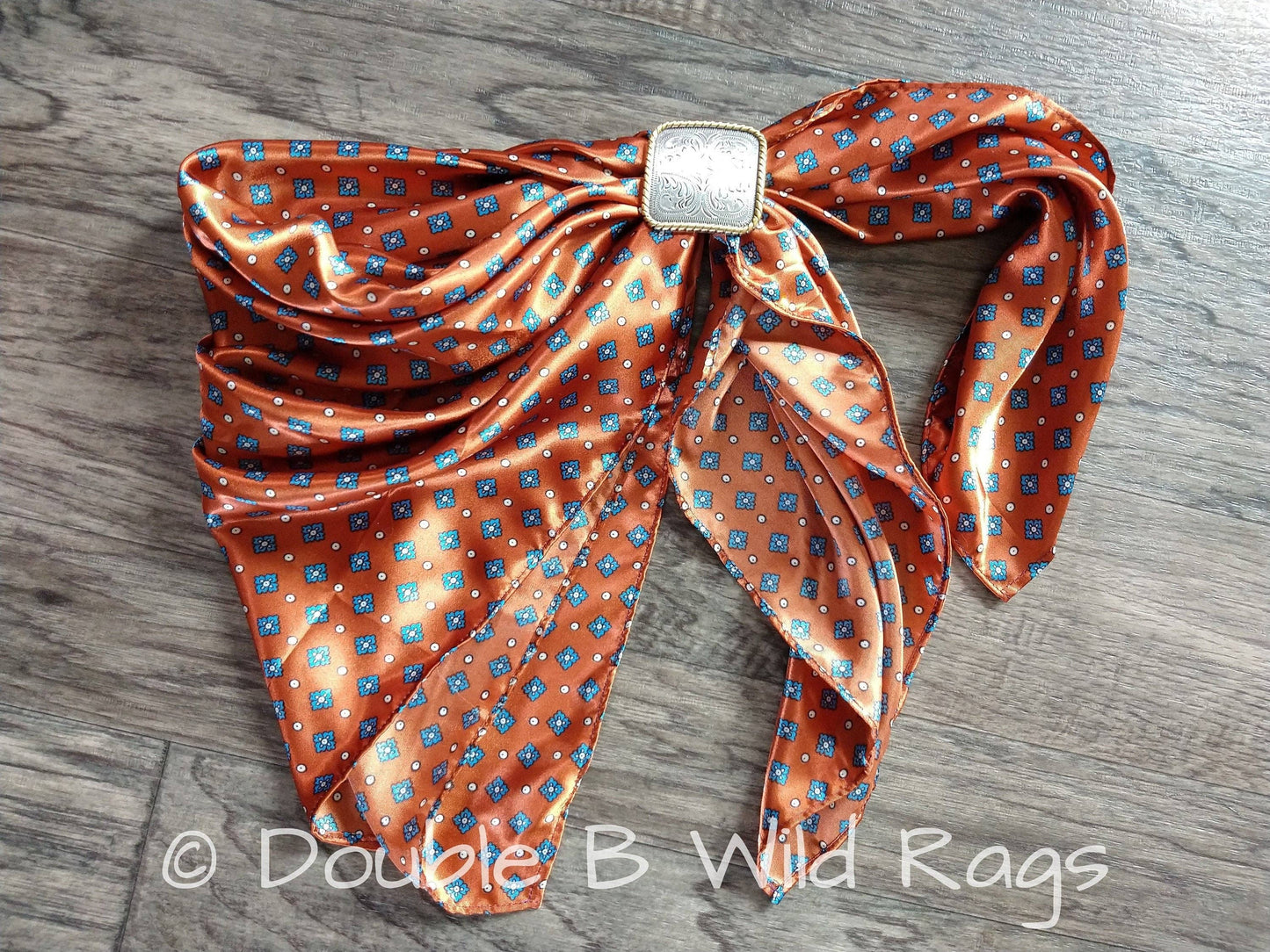 WILD RAG Blue Motif on Burnt Orange Cowboy Western Neck Scarf Bandanna by Double B Wild Rags