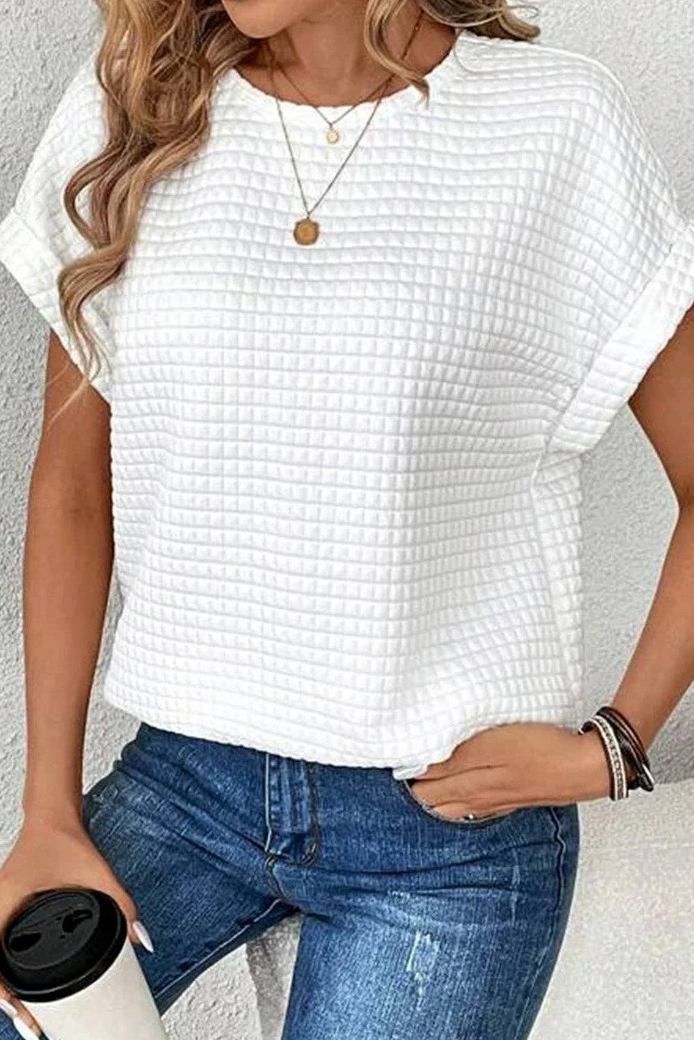 Checkered Texture Bat Sleeve T-Shirt