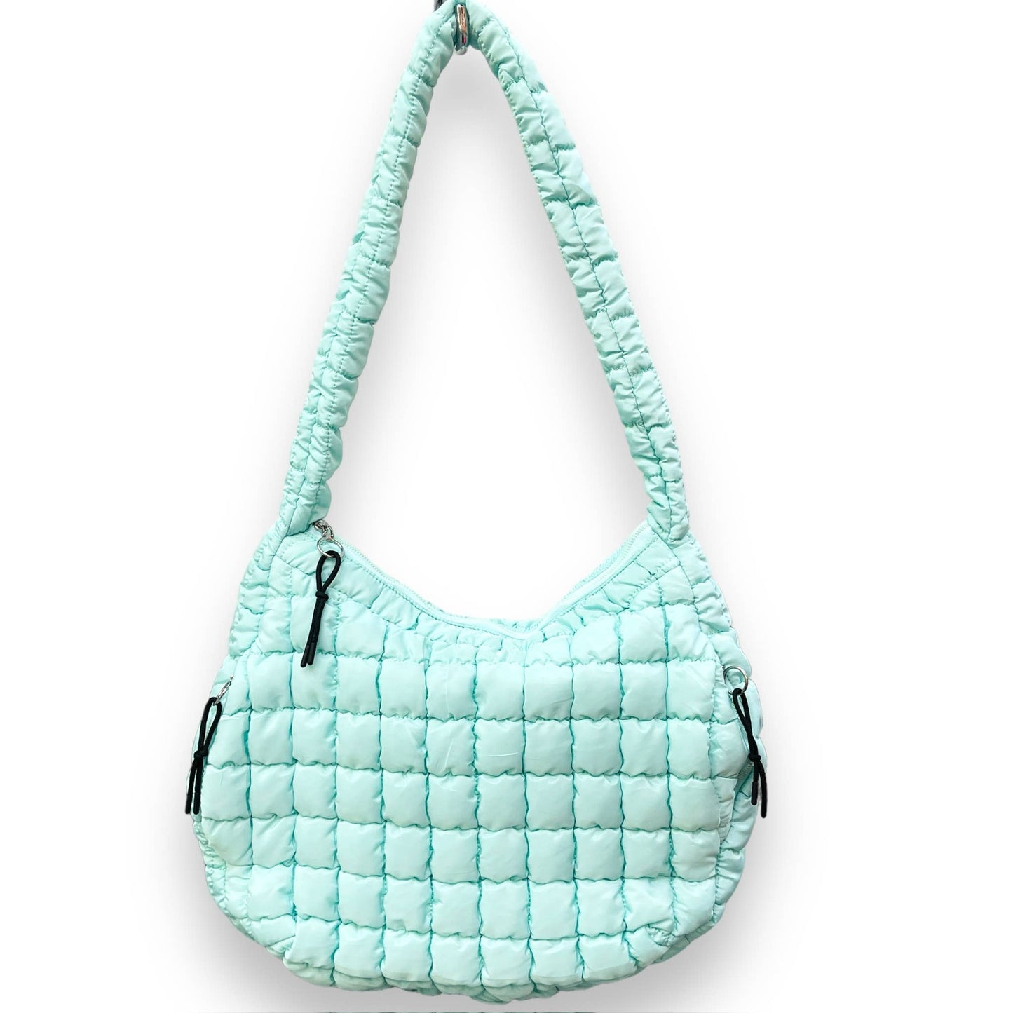 Quilted Puffer Shoulder Bags - Multiple Zip Feature