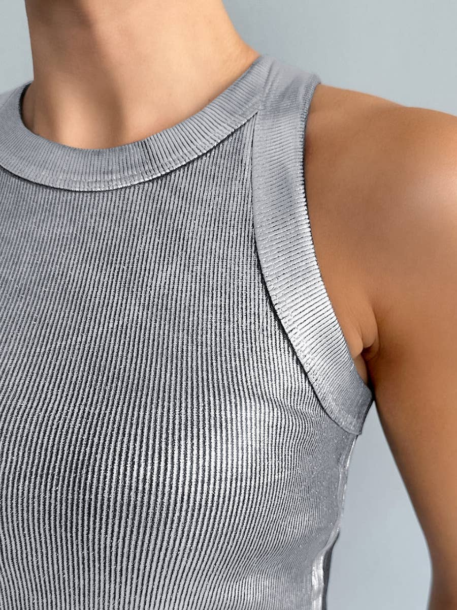 Stylish Crewneck Metallic Tank Top