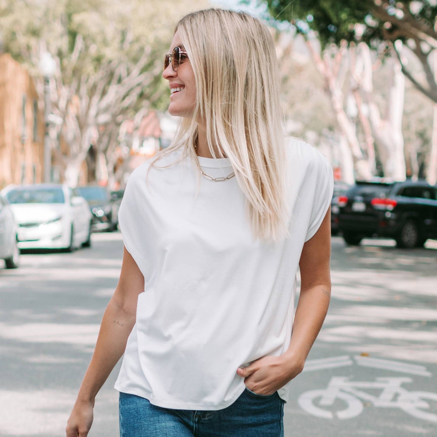 Plus Size Super Soft Casual Ruched Shoulder Tee