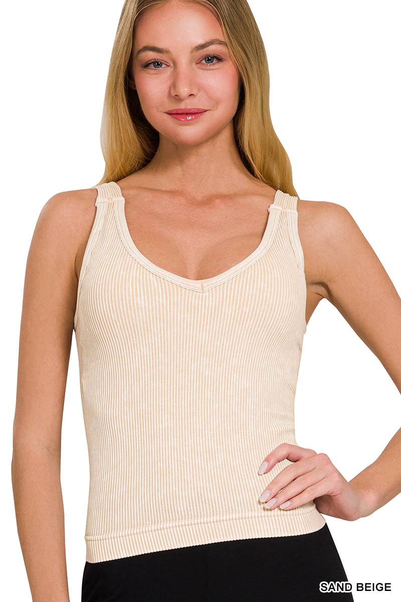 0622 Stone Washed Ribbed Tank Top W/ Bra Pad SI-26016