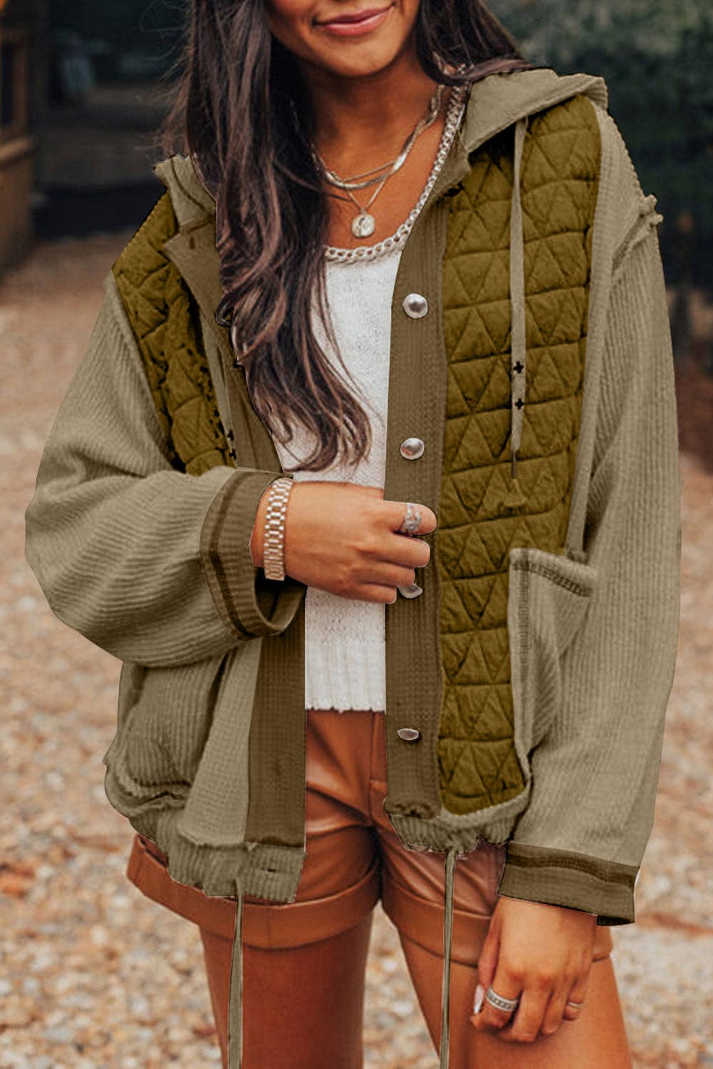 Felisha Quilted Patchwork Hooded Jacket | S-XL