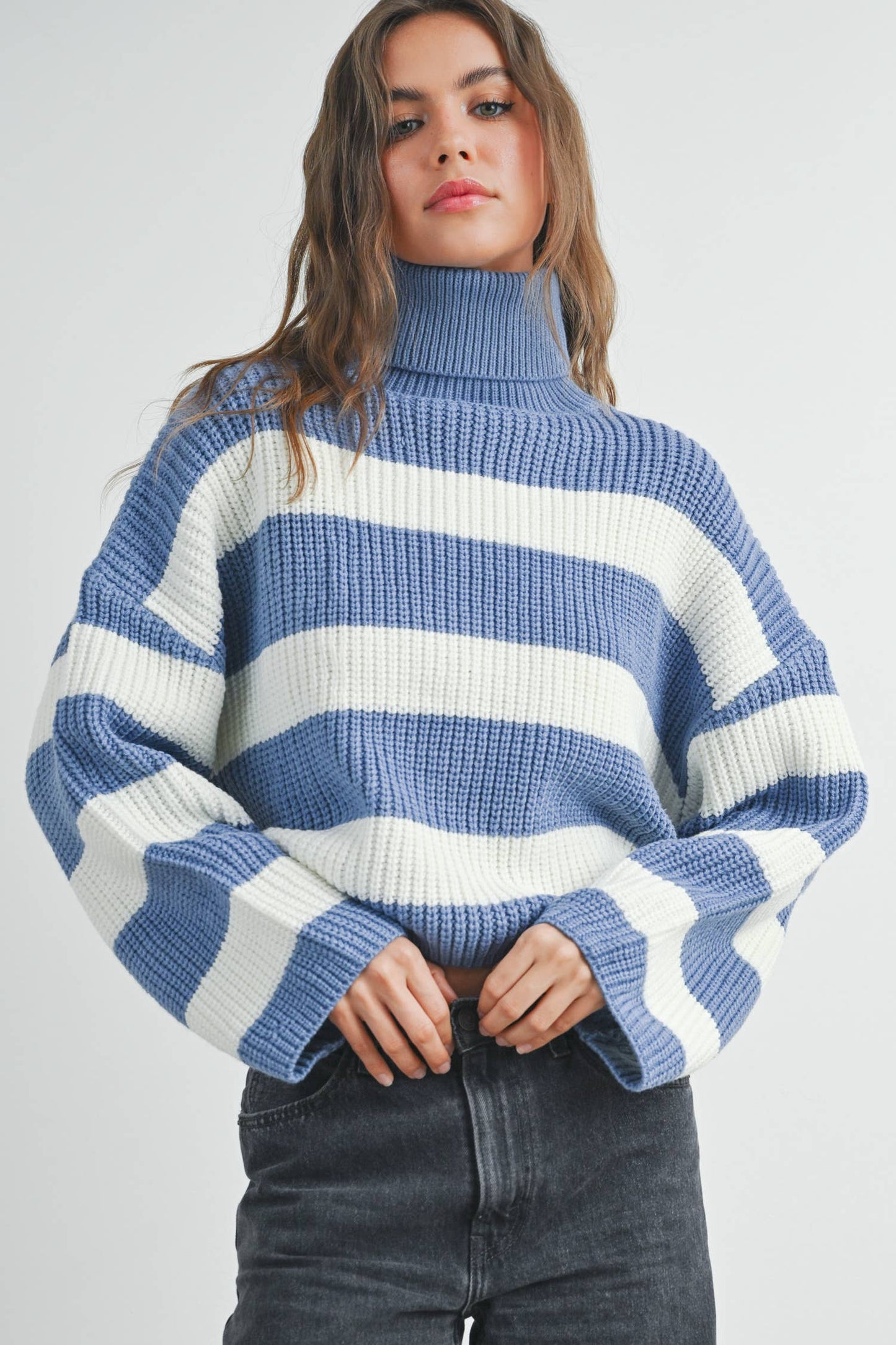Striped Turtleneck Pullover Sweater - BMW7480