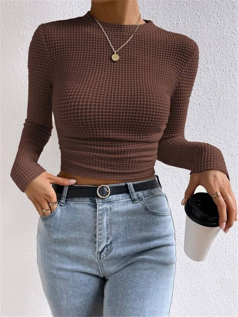 Waffle slim fit crewneck long sleeve t-shirt