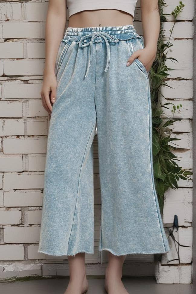 WASHED FLEECE PALAZZO SWEATPANTS WITH POCKET