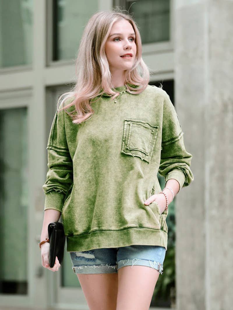 French terry washed pullover w/ side pocket