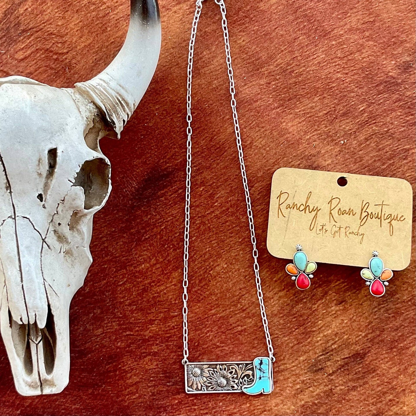 Boot Stone Bar Necklace