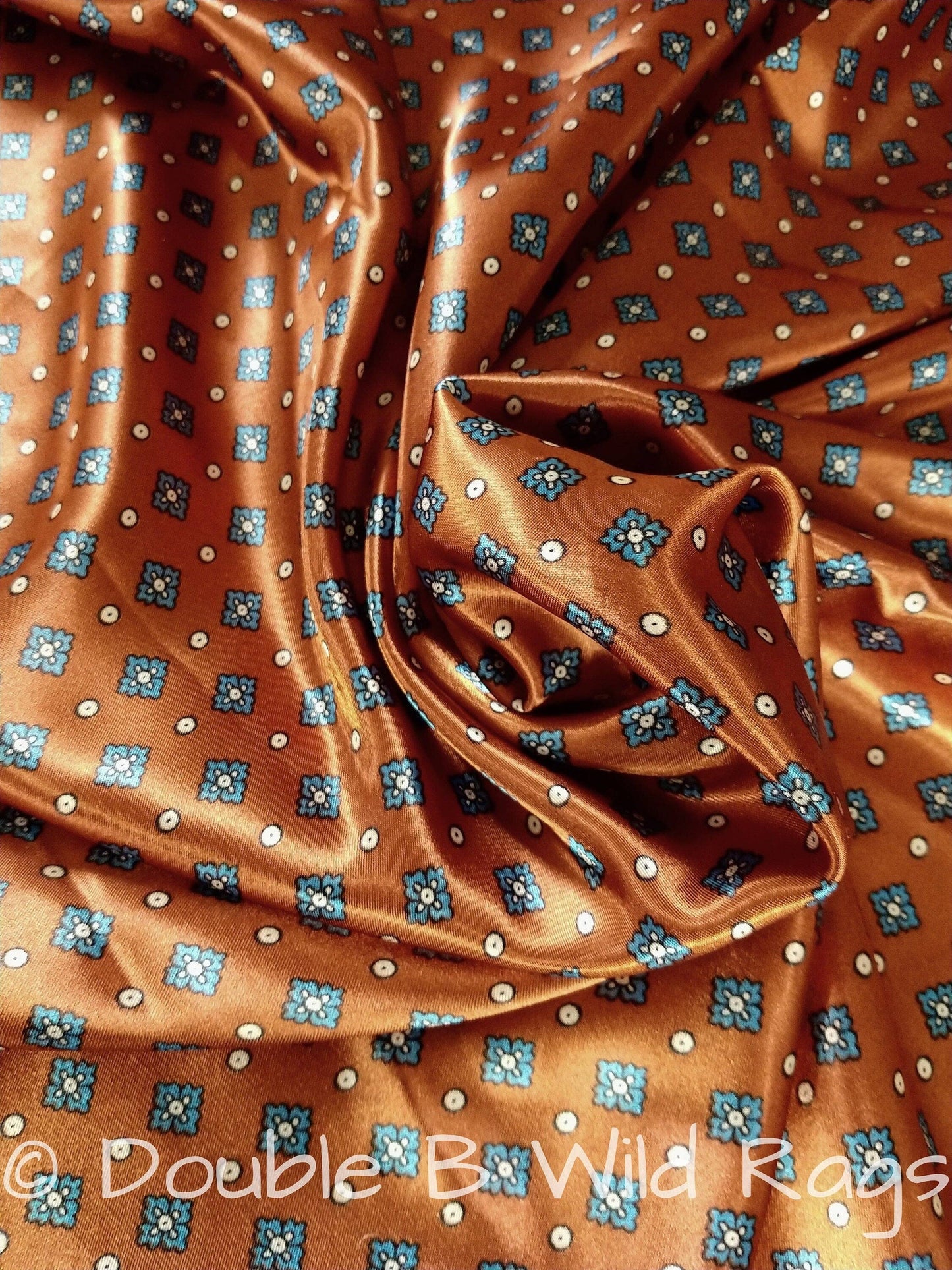 WILD RAG Blue Motif on Burnt Orange Cowboy Western Neck Scarf Bandanna by Double B Wild Rags
