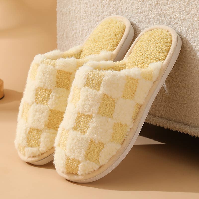 Checkered Slippers plush plaid home indoor couples slippers