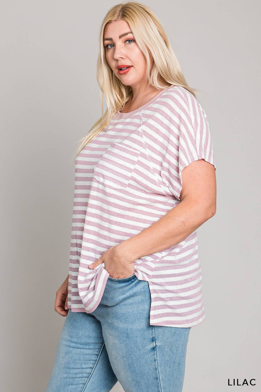 63581_CURVY - Striped Knit Top for Women