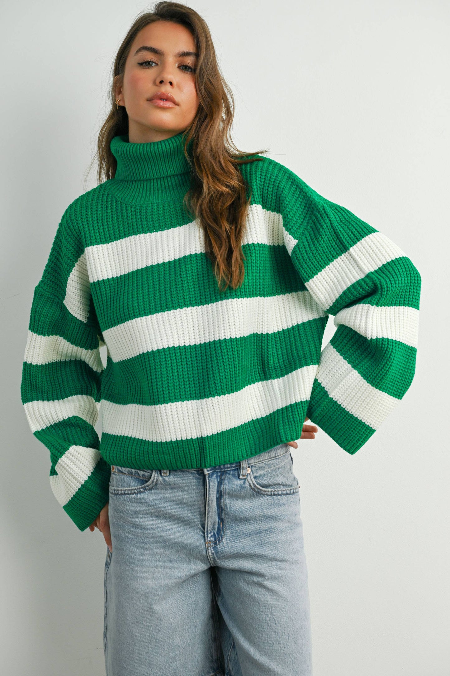 Striped Turtleneck Pullover Sweater - BMW7480